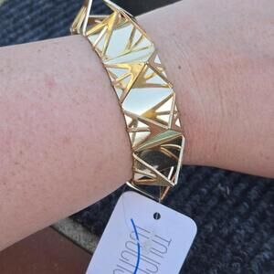 Touchstone Gold Tone Geometric Pyramid Cuff Bracelet NWT